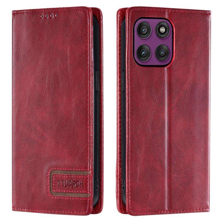 For Motorola Edge 60 Pro TTUDRCH RFID Retro Texture Magnetic Leather Phone Case(Red)