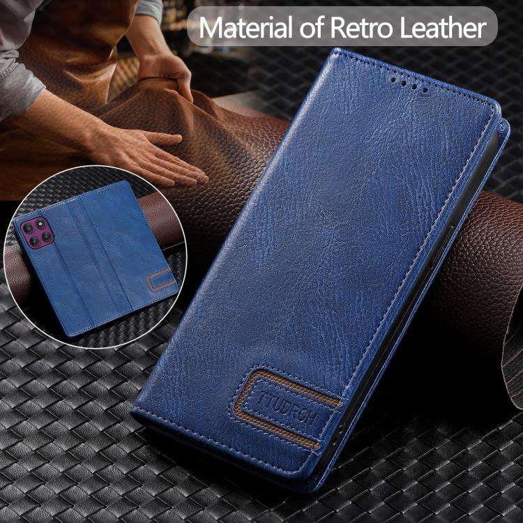 For Motorola Edge 60 Pro TTUDRCH RFID Retro Texture Magnetic Leather Phone Case(Blue)