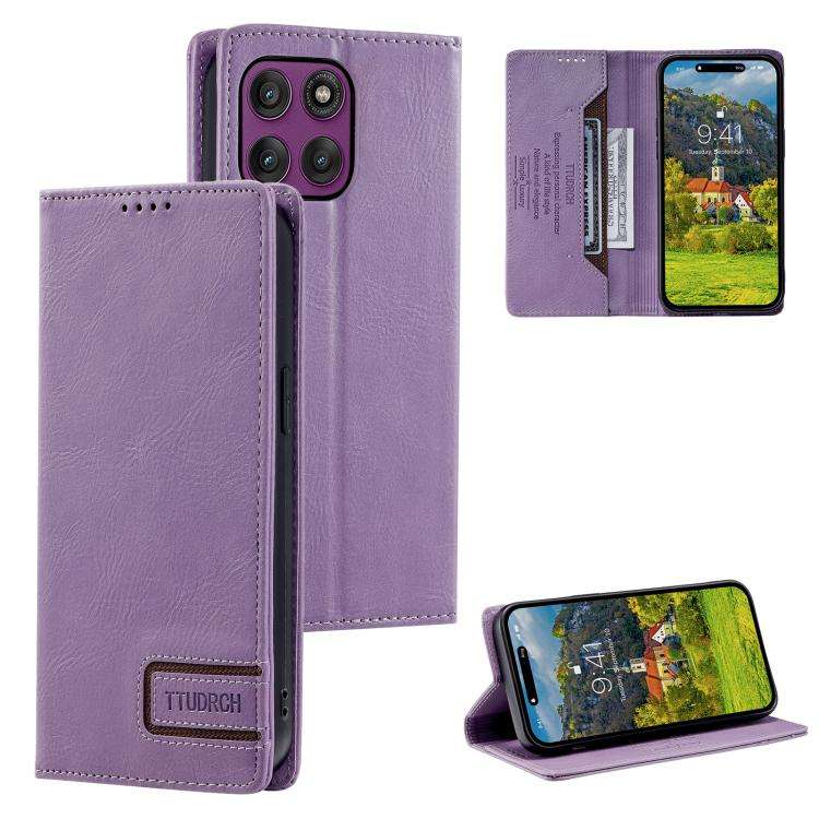 For Motorola Edge 60 Pro TTUDRCH RFID Retro Texture Magnetic Leather Phone Case(Purple)