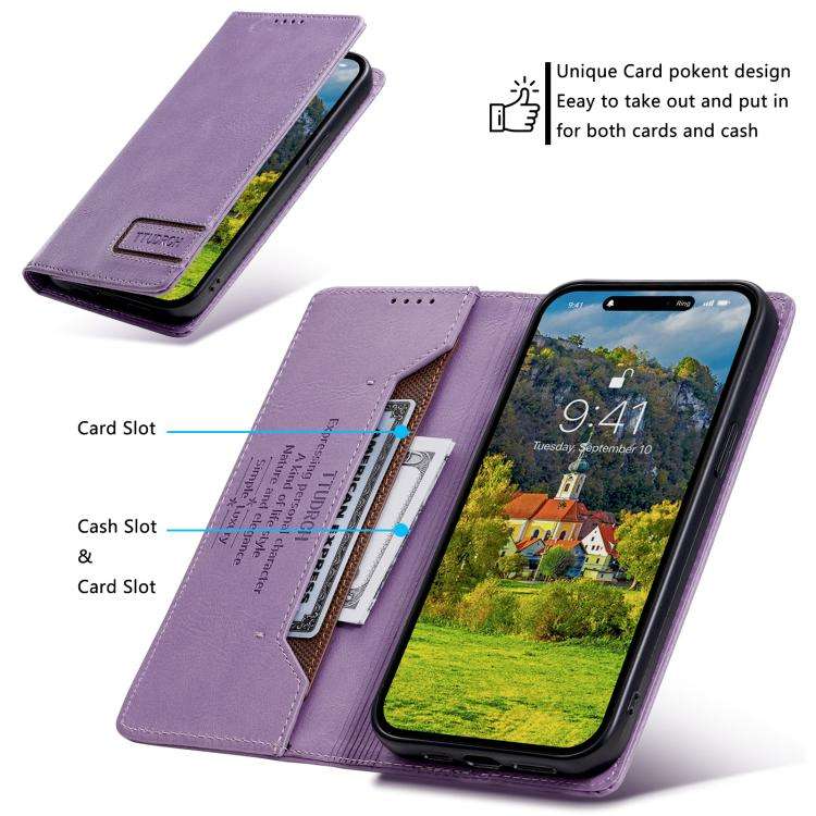 For Motorola Edge 60 Pro TTUDRCH RFID Retro Texture Magnetic Leather Phone Case(Purple)