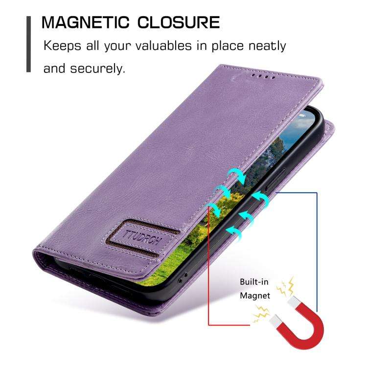 For Motorola Edge 60 Pro TTUDRCH RFID Retro Texture Magnetic Leather Phone Case(Purple)