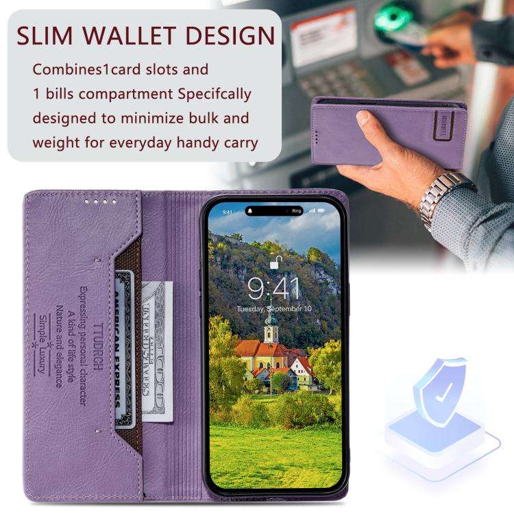 For Motorola Edge 60 Pro TTUDRCH RFID Retro Texture Magnetic Leather Phone Case(Purple)