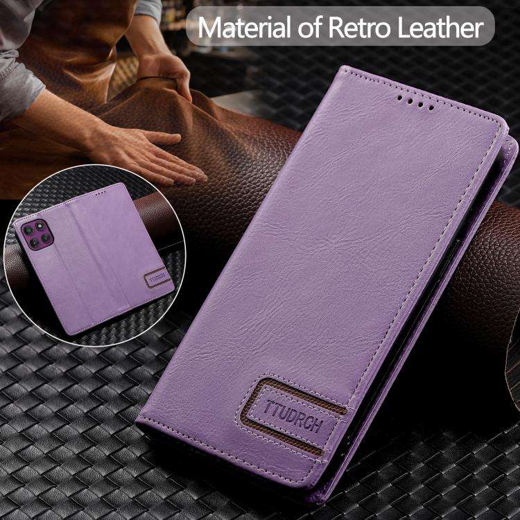 For Motorola Edge 60 Pro TTUDRCH RFID Retro Texture Magnetic Leather Phone Case(Purple)