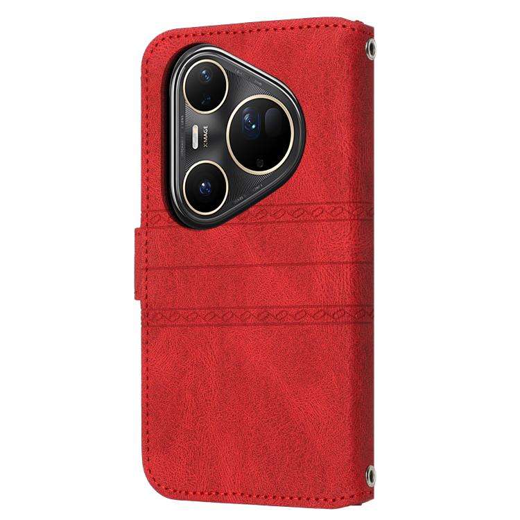 For Huawei Pura 80 Ultra 5G Embossed Stripes Skin Feel Leather Phone Case(Red)
