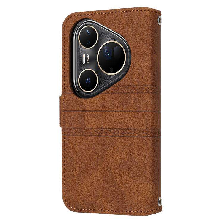 For Huawei Pura 80 Ultra 5G Embossed Stripes Skin Feel Leather Phone Case(Brown)