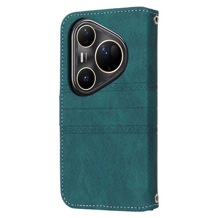 For Huawei Pura 80 Ultra 5G Embossed Stripes Skin Feel Leather Phone Case(Dark Green)
