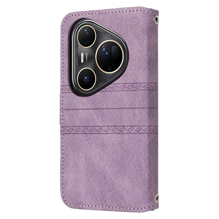 For Huawei Pura 80 Ultra 5G Embossed Stripes Skin Feel Leather Phone Case(Light Purple)