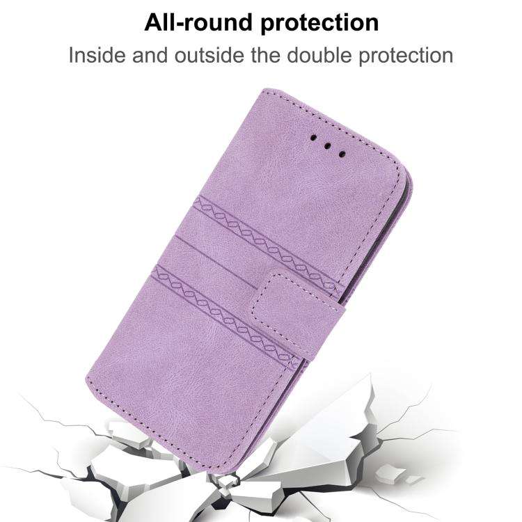 For Huawei Pura 80 Ultra 5G Embossed Stripes Skin Feel Leather Phone Case(Light Purple)