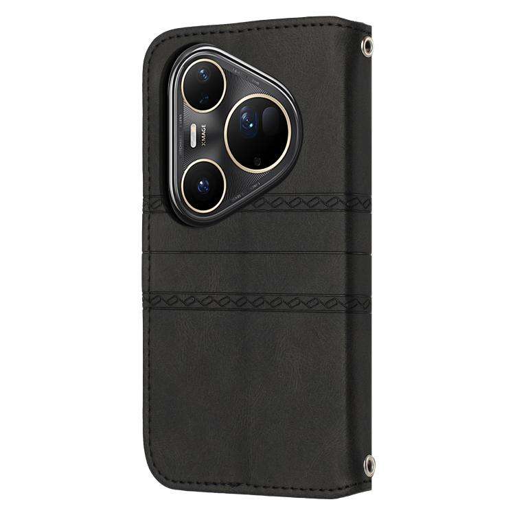 For Huawei Pura 80 Ultra 5G Embossed Stripes Skin Feel Leather Phone Case(Black)