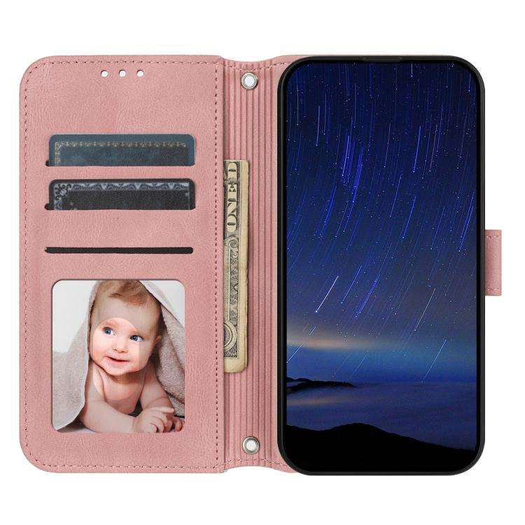 For Huawei Pura 80 5G Embossed Stripes Skin Feel Leather Phone Case(Pink)