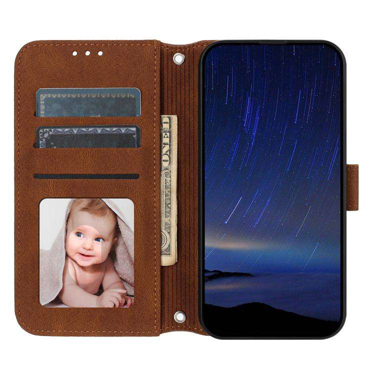 For Huawei Pura 80 5G Embossed Stripes Skin Feel Leather Phone Case(Brown)