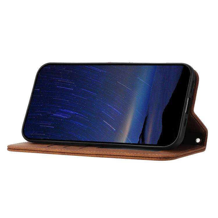 For Huawei Pura 80 5G Embossed Stripes Skin Feel Leather Phone Case(Brown)