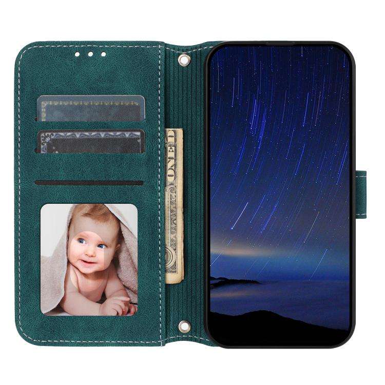 For Huawei Pura 80 5G Embossed Stripes Skin Feel Leather Phone Case(Dark Green)