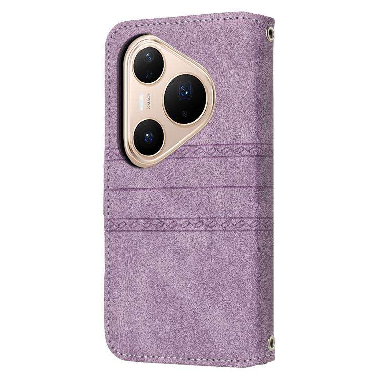 For Huawei Pura 80 5G Embossed Stripes Skin Feel Leather Phone Case(Light Purple)