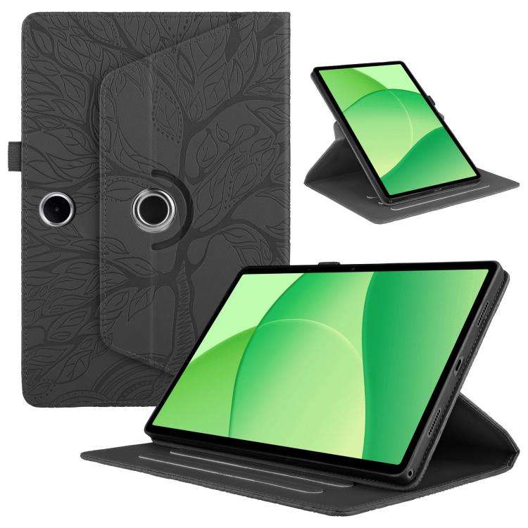 For OPPO Pad SE Tree Life Embossed Rotation Leather Tablet Case(Black)