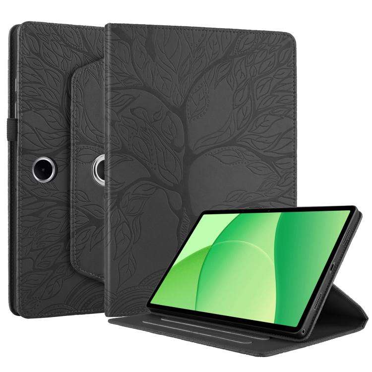 For OPPO Pad SE Tree Life Embossed Rotation Leather Tablet Case(Black)
