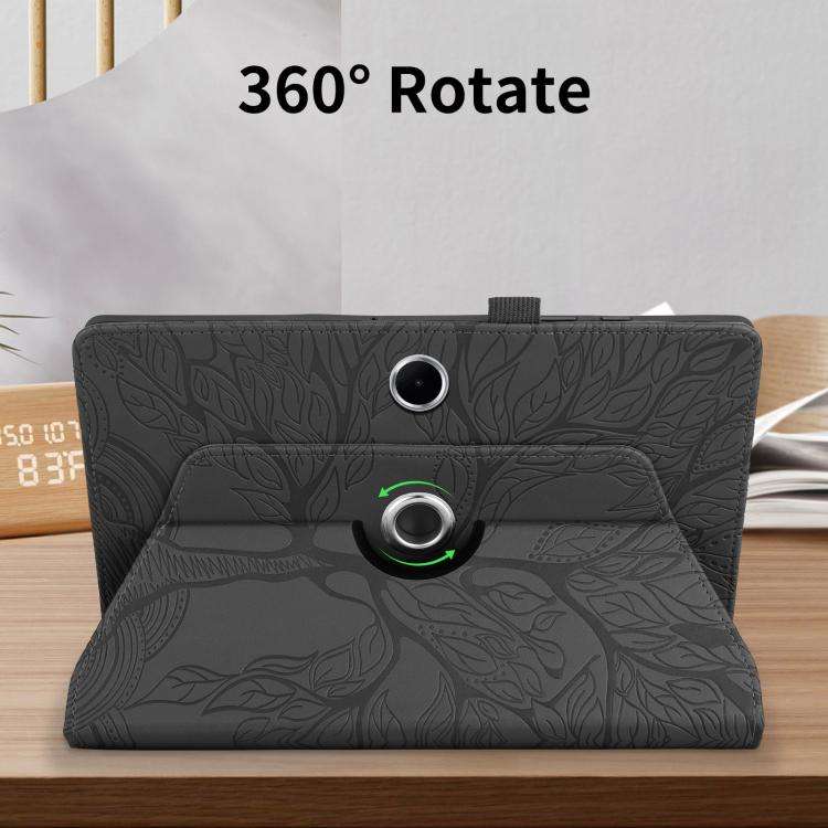 For OPPO Pad SE Tree Life Embossed Rotation Leather Tablet Case(Black)