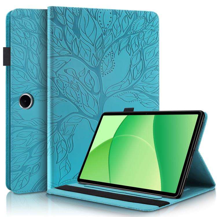 For OPPO Pad SE 11 Tree Life Series Embossed Leather Tablet Case(Lake Blue)