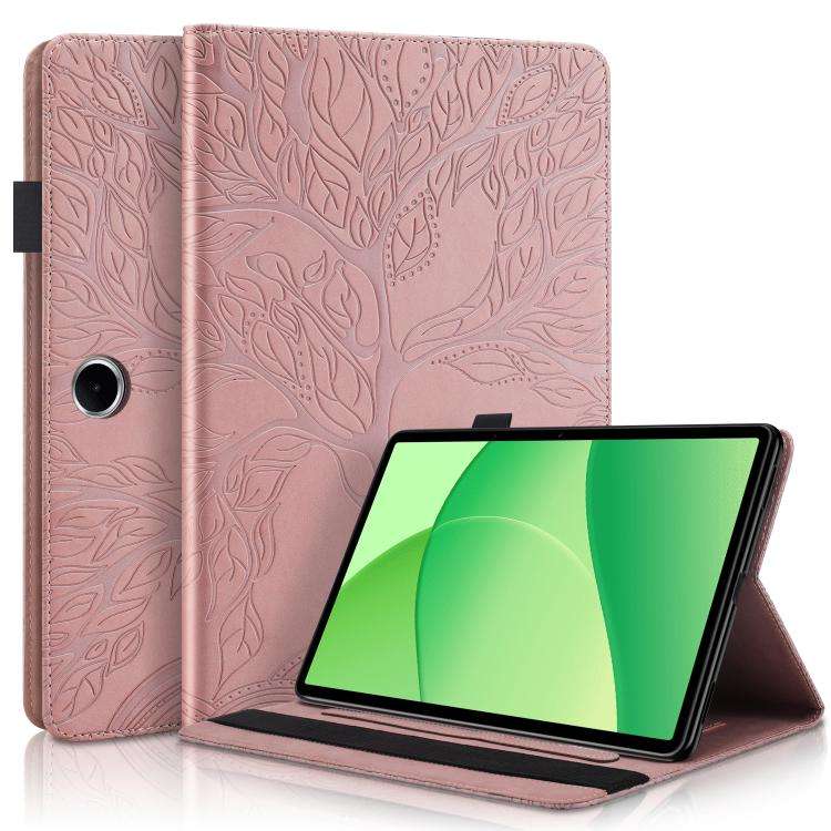 For OPPO Pad SE 11 Tree Life Series Embossed Leather Tablet Case(Rose Gold)