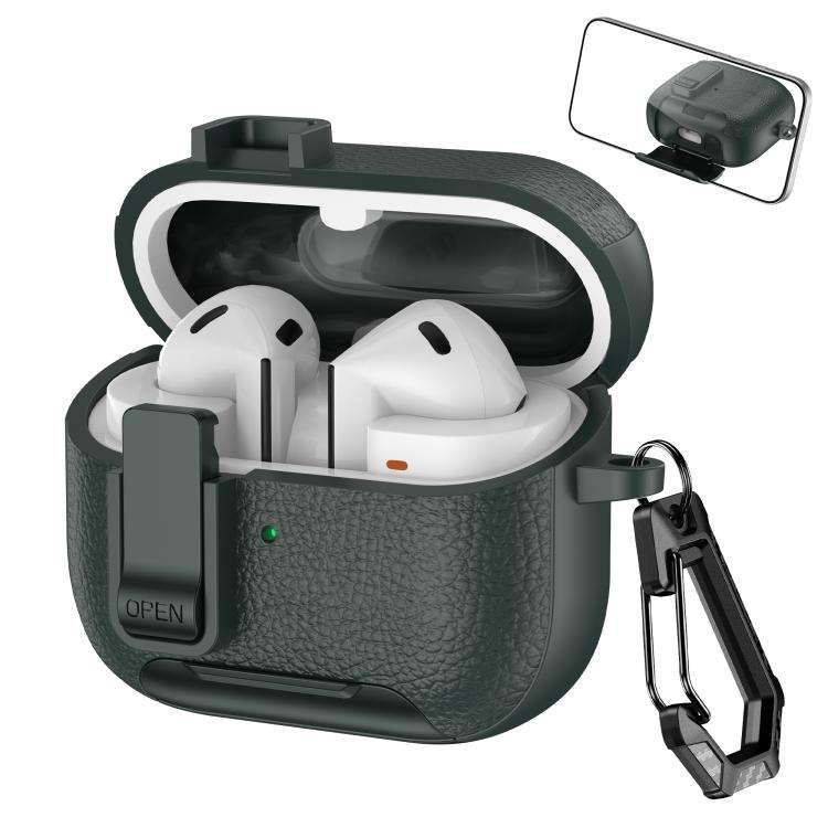 For Samsung Galaxy Buds3 / Buds3 Pro Leather Texture Wireless Earphones Case with Hook & Holder(A...
