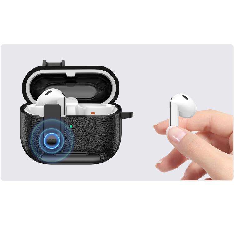 For Samsung Galaxy Buds3 / Buds3 Pro Leather Texture Wireless Earphones Case with Hook & Holder(W...
