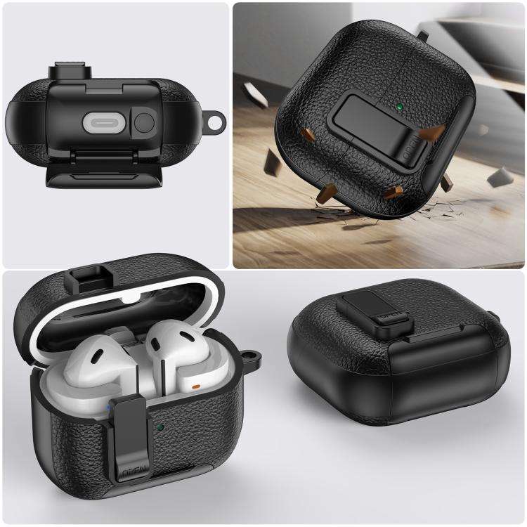 For Samsung Galaxy Buds3 / Buds3 Pro Leather Texture Wireless Earphones Case with Hook & Holder(W...