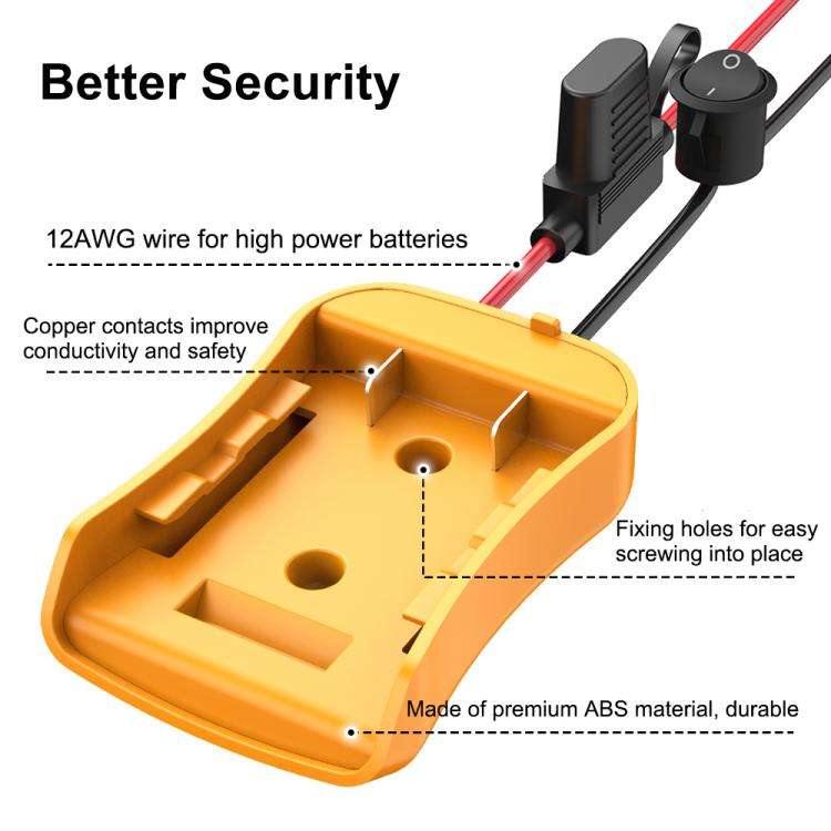 For DeWALT DCB Series 18V / 20V Lithium Battery DIY With Cable Adapter External Power Adapter Con...