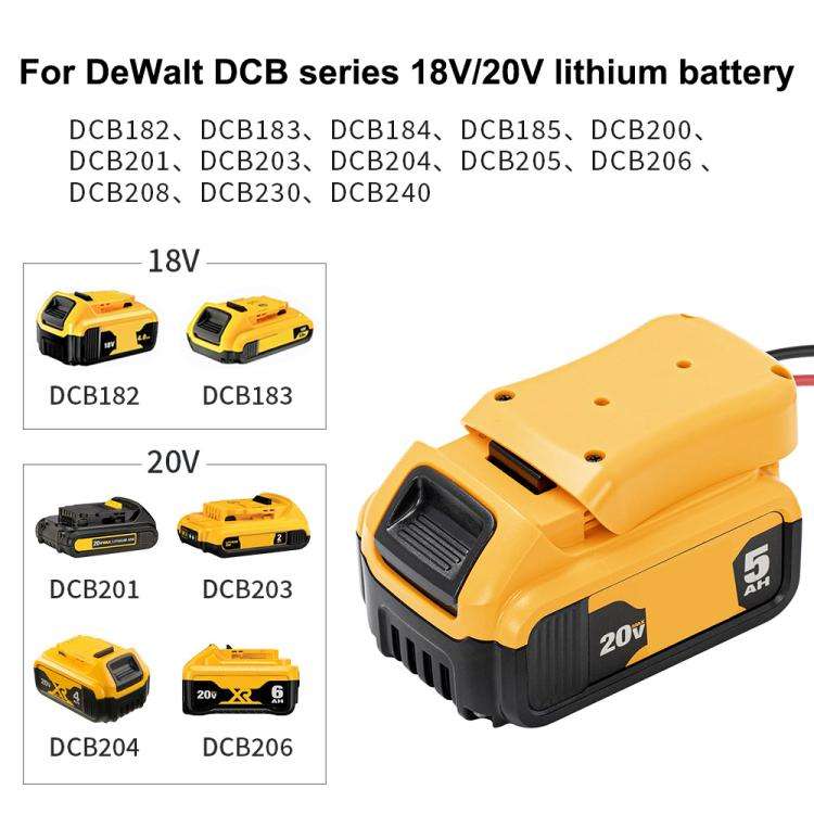 For DeWALT DCB Series 18V / 20V Lithium Battery DIY With Cable Adapter External Power Adapter Con...
