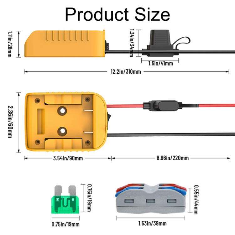 For DeWALT DCB Series 18V / 20V Lithium Battery DIY With Cable And Switch Adapter External Power ...