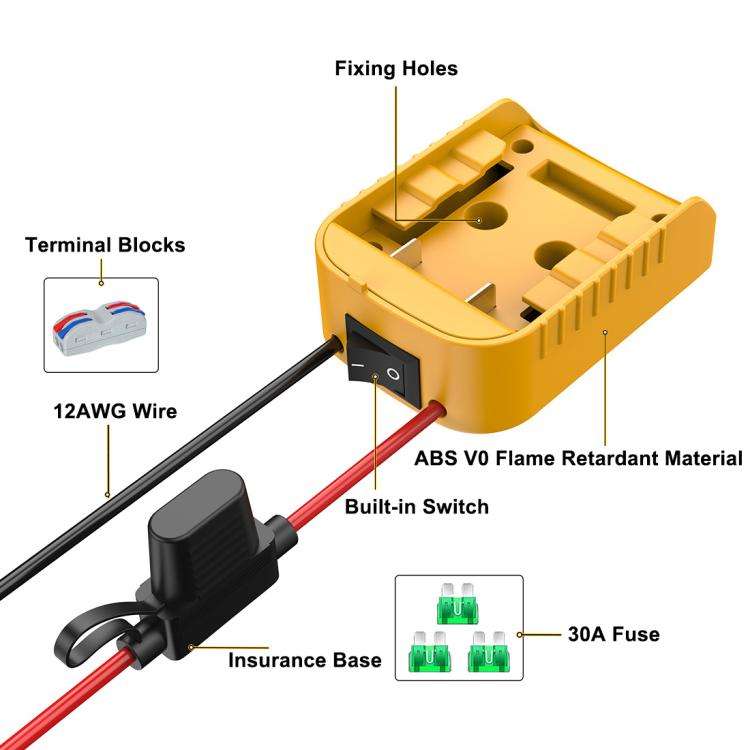 For DeWALT DCB Series 18V / 20V Lithium Battery DIY With Cable And Switch Adapter External Power ...