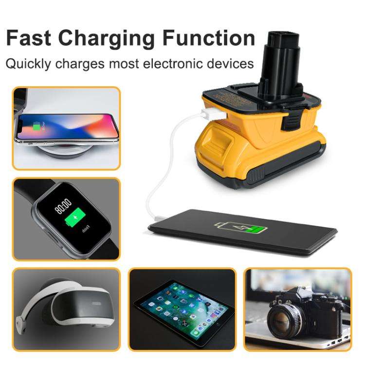 DCA1820 Battery Adapter Converter With USB-A Port for DeWALT Electric Saw Tools(Yellow Black)