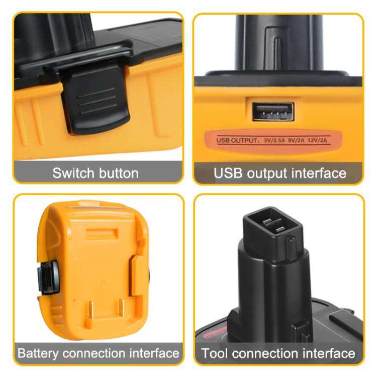 DCA1820 Battery Adapter Converter With USB-A Port for DeWALT Electric Saw Tools(Yellow Black)