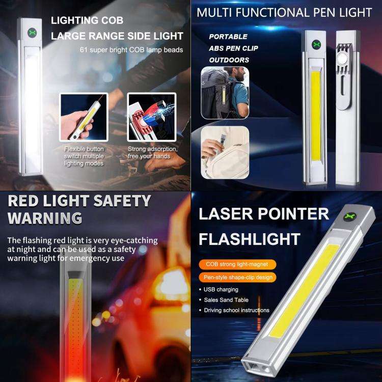 DXC-512 Multifunctional Pen Lamp Work Flashlight with Red Laser Light(Silver)