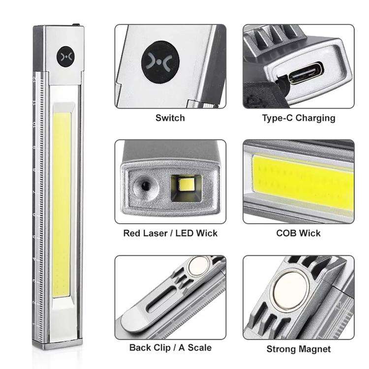 DXC-512 Multifunctional Pen Lamp Work Flashlight with Red Laser Light(Silver)