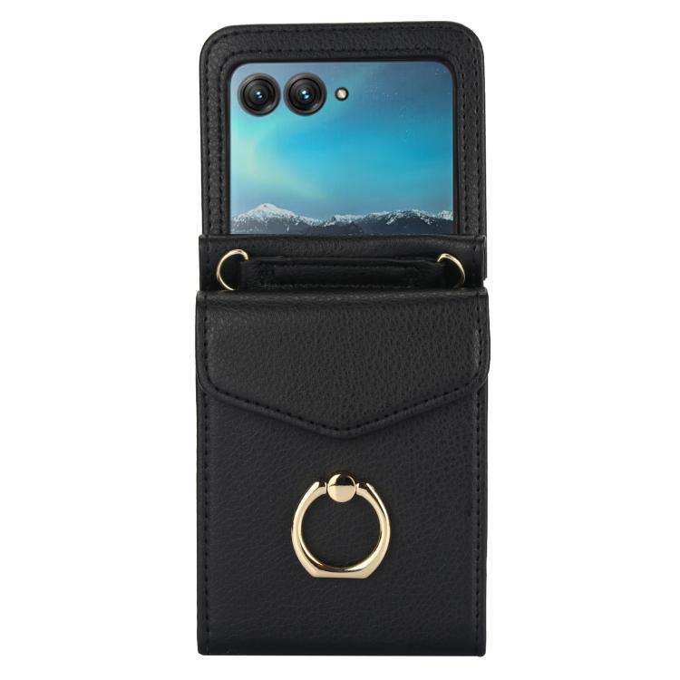 For Motorola Razr 40 Ultra Ring Holder RFID Card Slot Phone Case(Black)