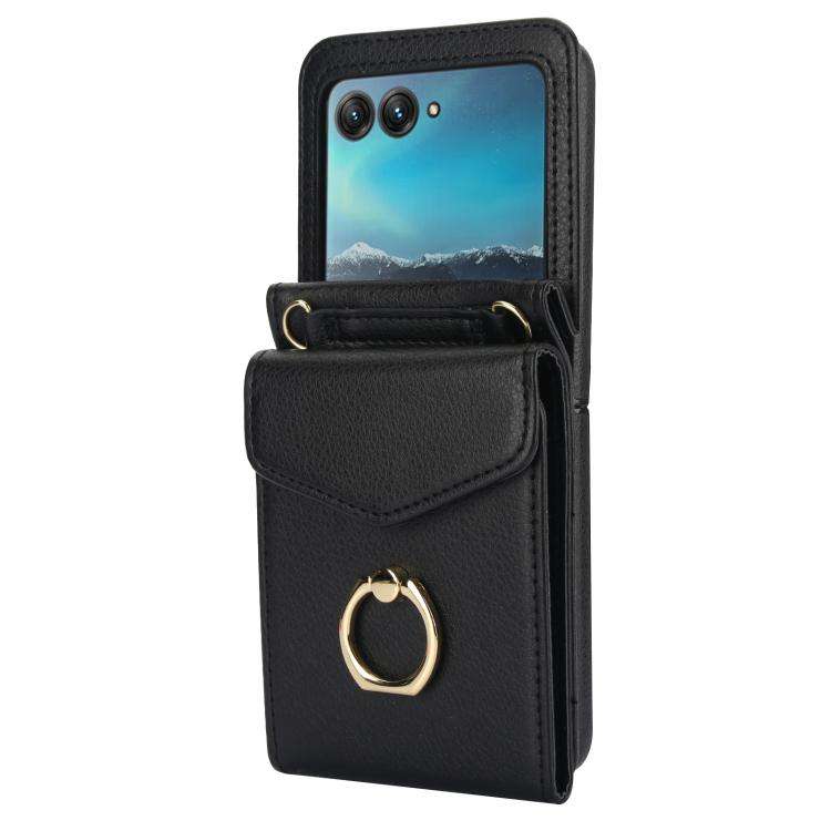 For Motorola Razr 40 Ultra Ring Holder RFID Card Slot Phone Case(Black)