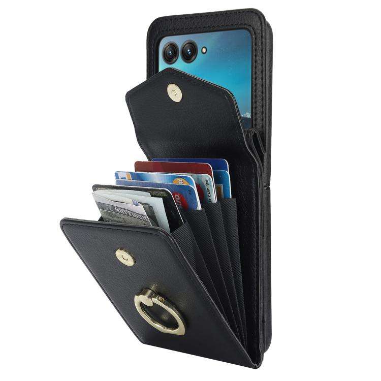 For Motorola Razr 40 Ultra Ring Holder RFID Card Slot Phone Case(Black)