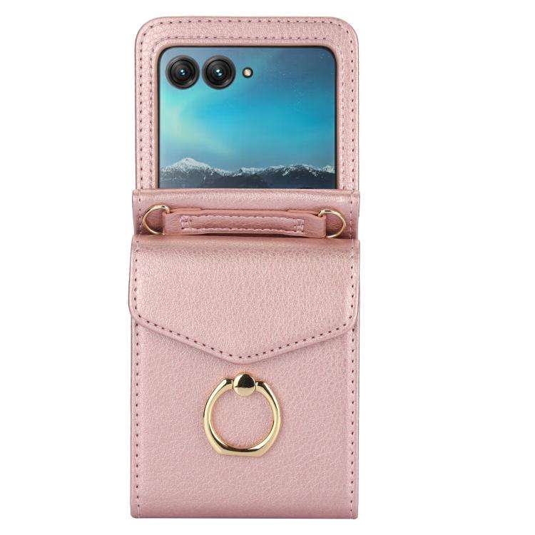 For Motorola Razr 40 Ultra Ring Holder RFID Card Slot Phone Case(Rose Gold)