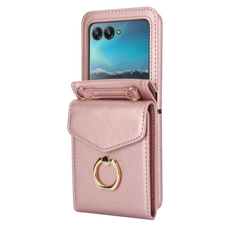 For Motorola Razr 40 Ultra Ring Holder RFID Card Slot Phone Case(Rose Gold)