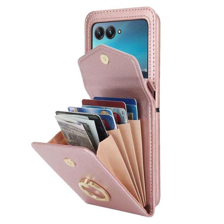 For Motorola Razr 40 Ultra Ring Holder RFID Card Slot Phone Case(Rose Gold)