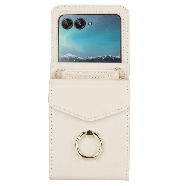 For Motorola Razr 50 Ultra Ring Holder RFID Card Slot Phone Case(Beige)