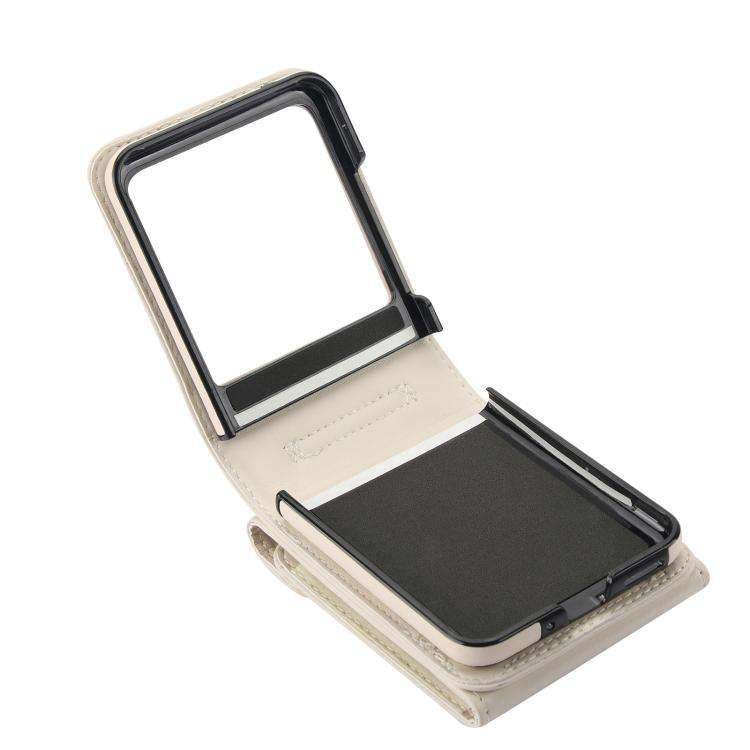 For Motorola Razr 50 Ultra Ring Holder RFID Card Slot Phone Case(Beige)