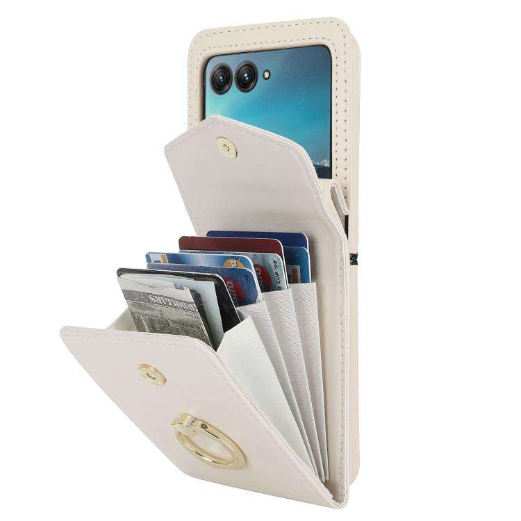 For Motorola Razr 50 Ultra Ring Holder RFID Card Slot Phone Case(Beige)