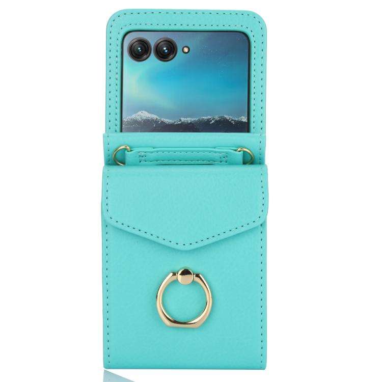 For Motorola Razr 50 Ultra Ring Holder RFID Card Slot Phone Case(Mint Green)