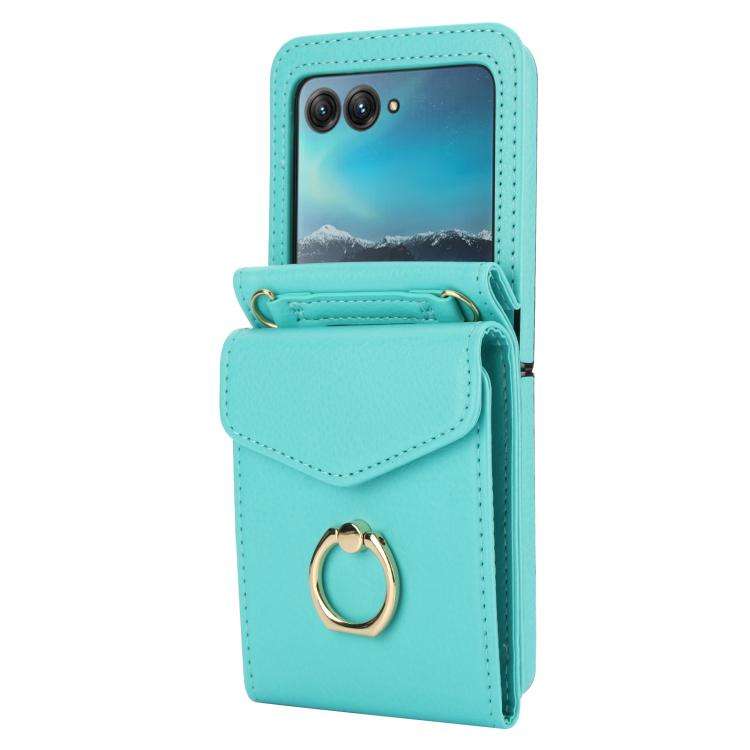 For Motorola Razr 50 Ultra Ring Holder RFID Card Slot Phone Case(Mint Green)