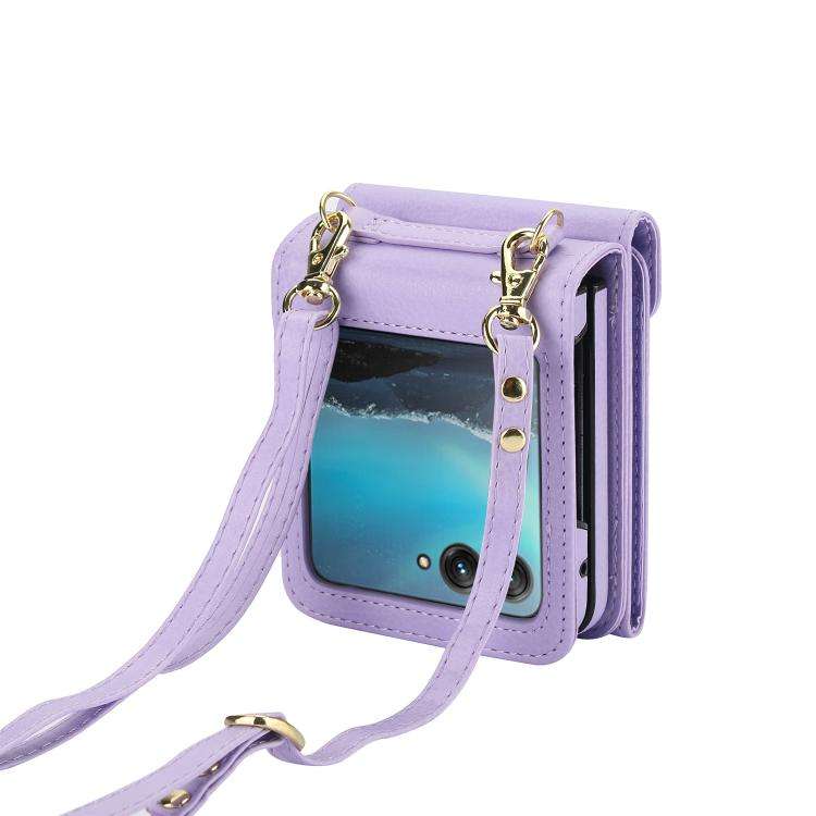 For Motorola Razr 50 Ultra Ring Holder RFID Card Slot Phone Case(Purple)