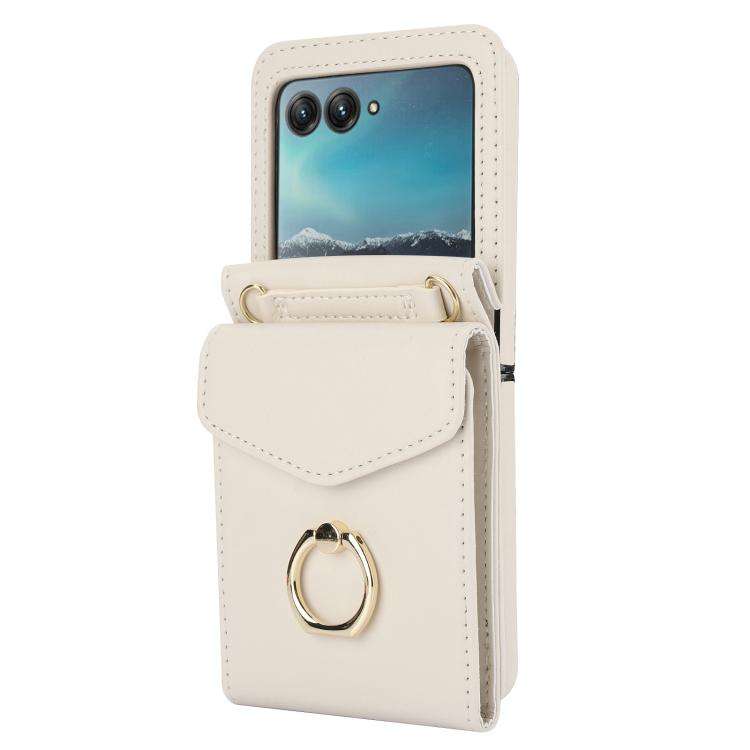 For Motorola Razr 60 Ultra Ring Holder RFID Card Slot Phone Case(Beige)