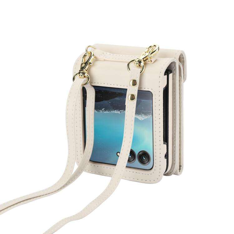 For Motorola Razr 60 Ultra Ring Holder RFID Card Slot Phone Case(Beige)