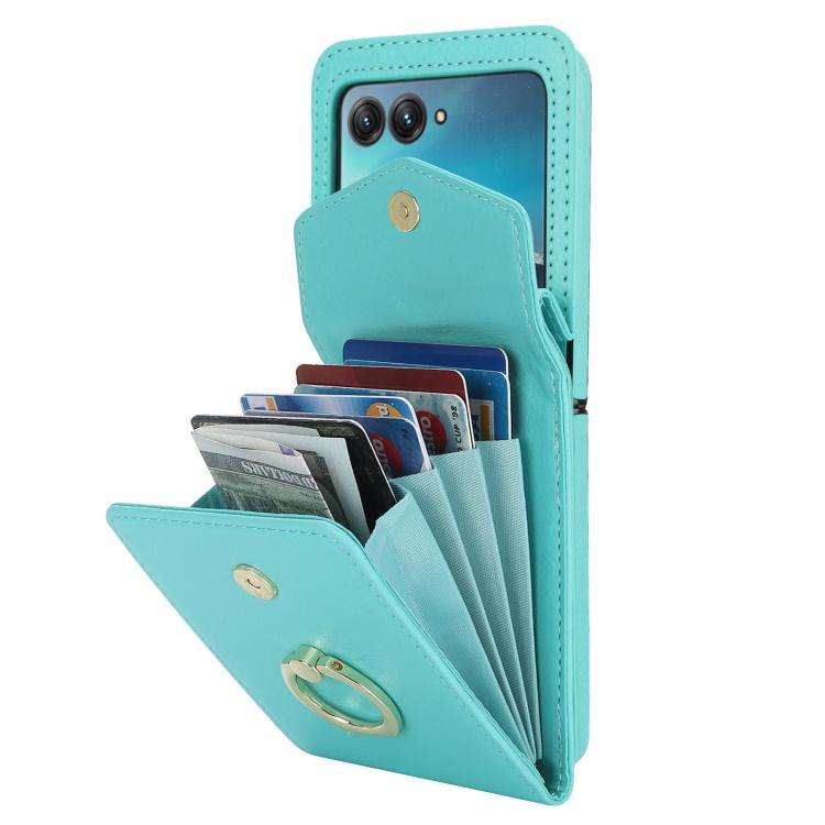 For Motorola Razr 60 Ultra Ring Holder RFID Card Slot Phone Case(Mint Green)