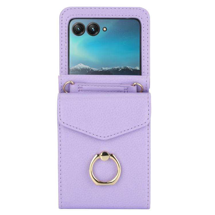 For Motorola Razr 60 Ultra Ring Holder RFID Card Slot Phone Case(Purple)